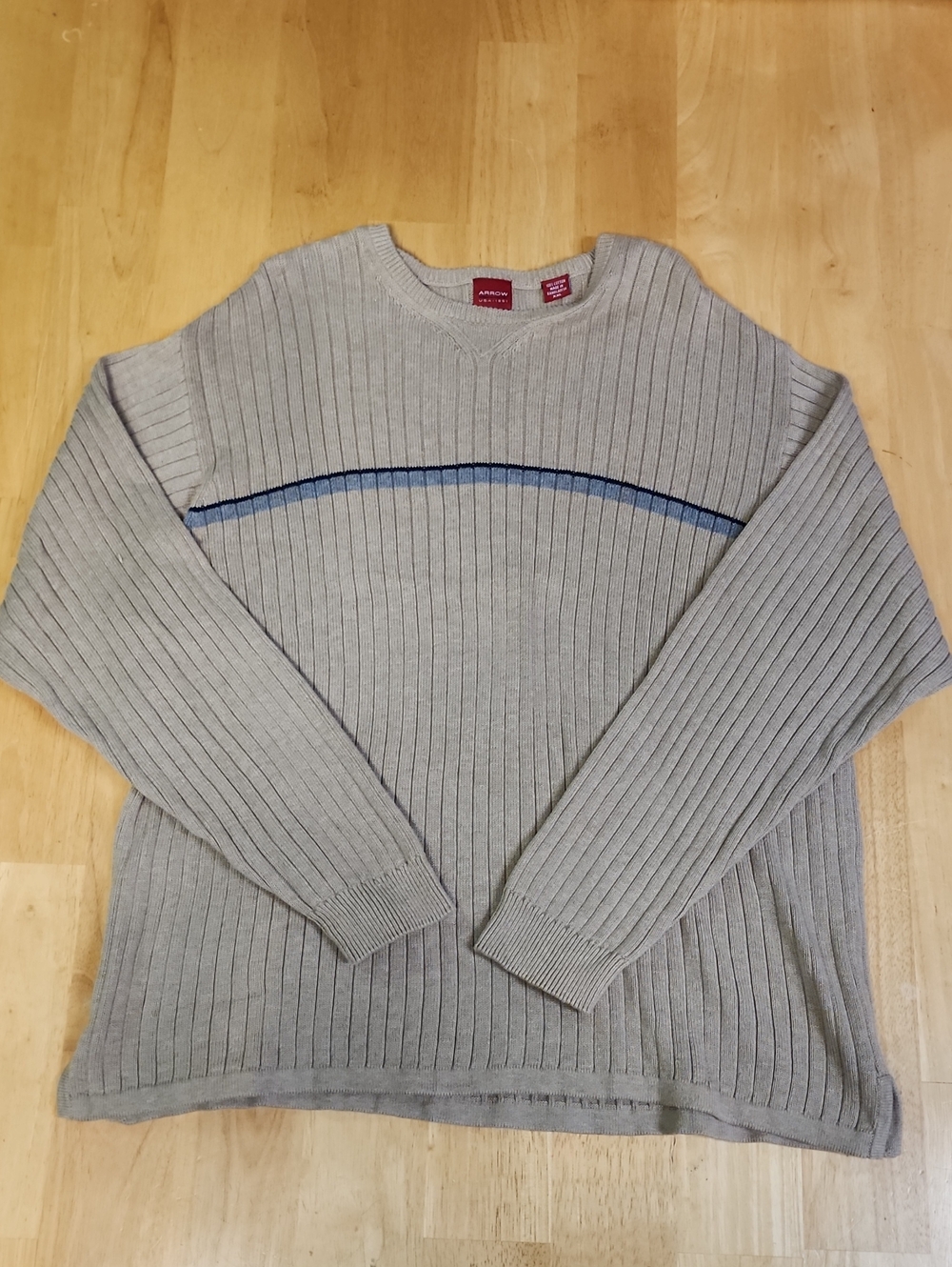 Vintage Arrow USA 1851 Ribbed Striped Sweater Men's XXL Beige Y2K Grunge EUC